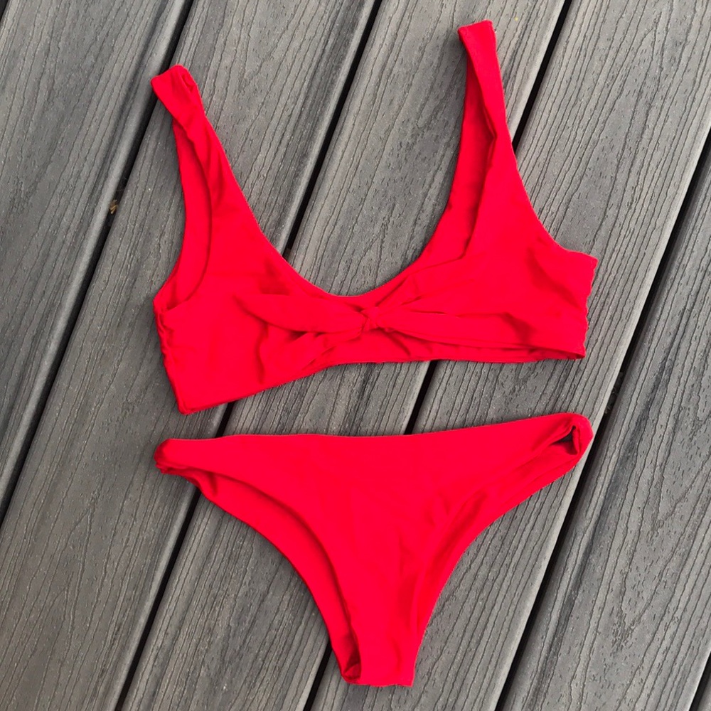 Red Tie Front Bikini
